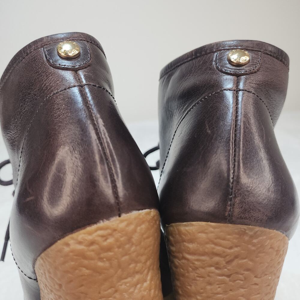 Dark Academia Whimsigoth Brown Leather Moc Toe Wedge Boots 6.5 90s Minimalist - Picture 12 of 15